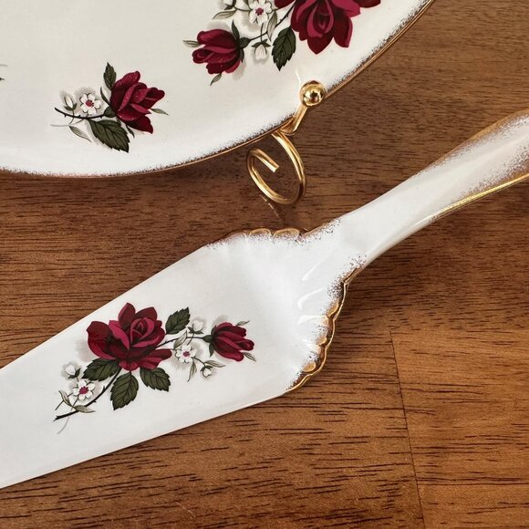 Aynsley Red Rose Cake Plate and Server Set Staffordshire England Vintage Gold - Picture 6 of 6